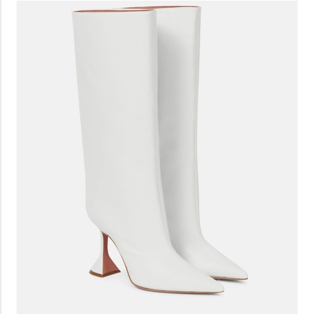 Amina Muaddi Rain White Pointed Toe Boots 35=5